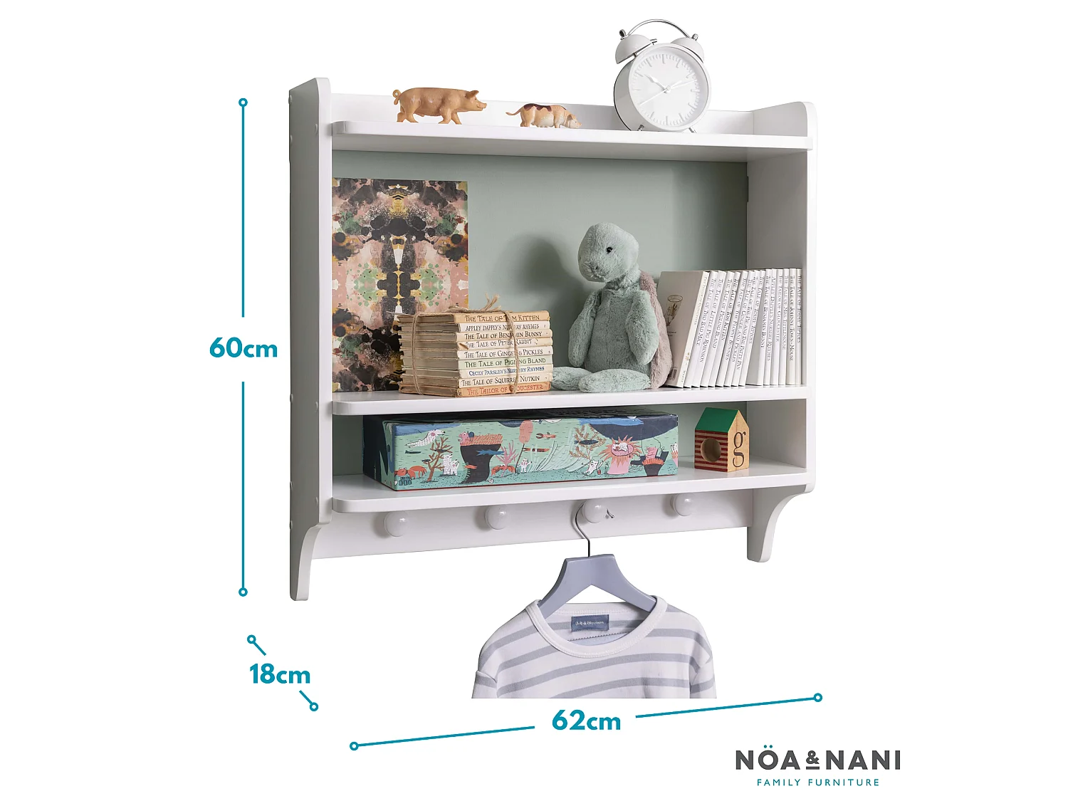 Noa & Nani Hege Double Shelf with Coat Hook in White