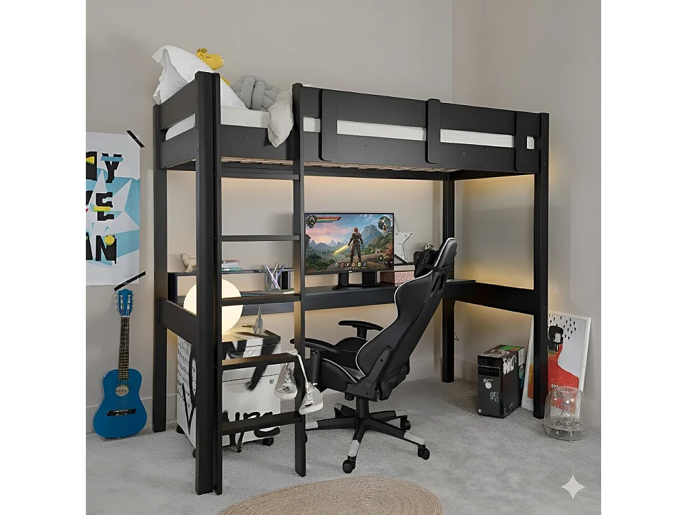Noa & Nani Vortex Gaming Station High Sleeper Kids Cabin Bed with Desk in Black