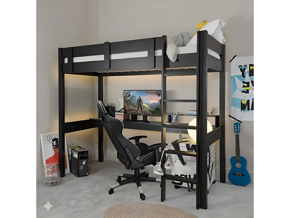 Noa & Nani Vortex Gaming Station High Sleeper Kids Cabin Bed with Desk in Black