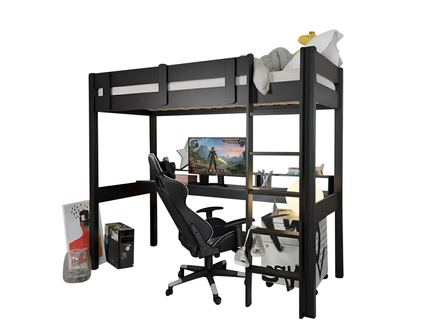 Noa & Nani Vortex Gaming Station High Sleeper Kids Cabin Bed with Desk in Black