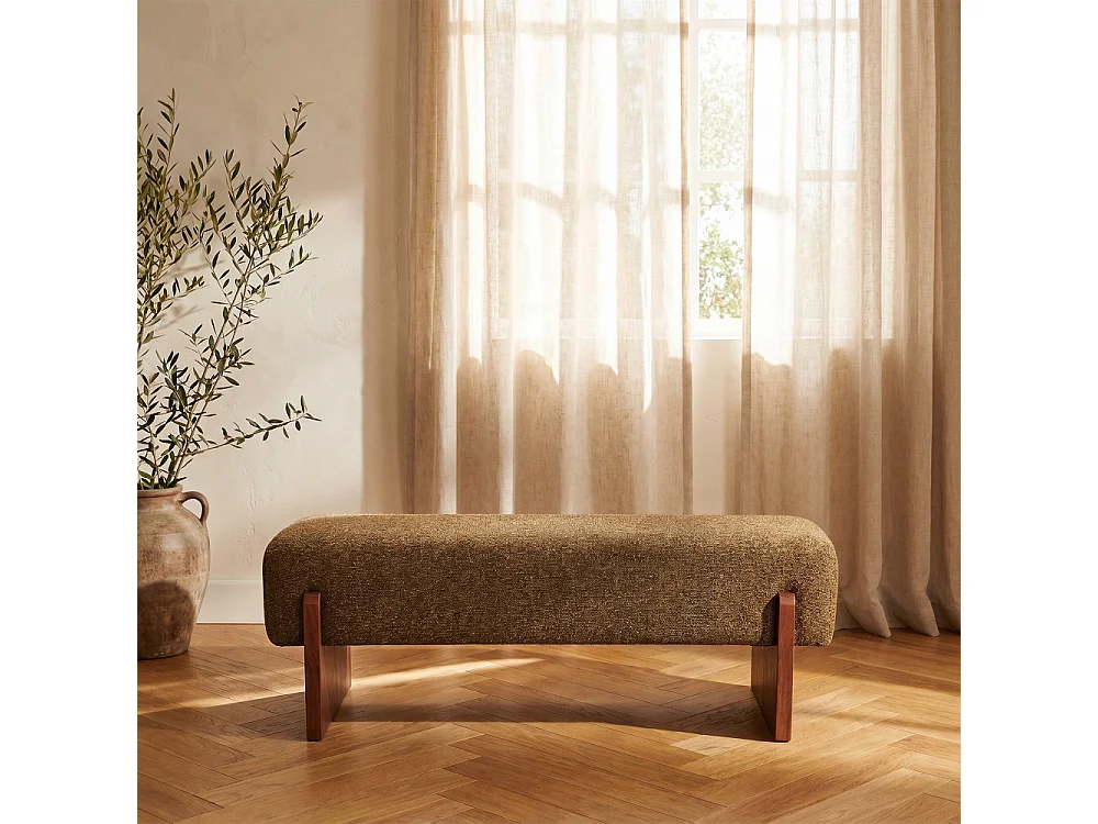 Sally - Banc en tissu et bois - Marron chiné