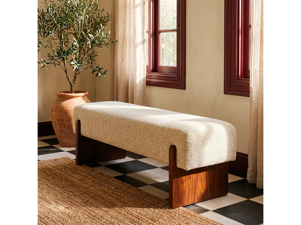 Sally - Banc en tissu et bois - Beige
