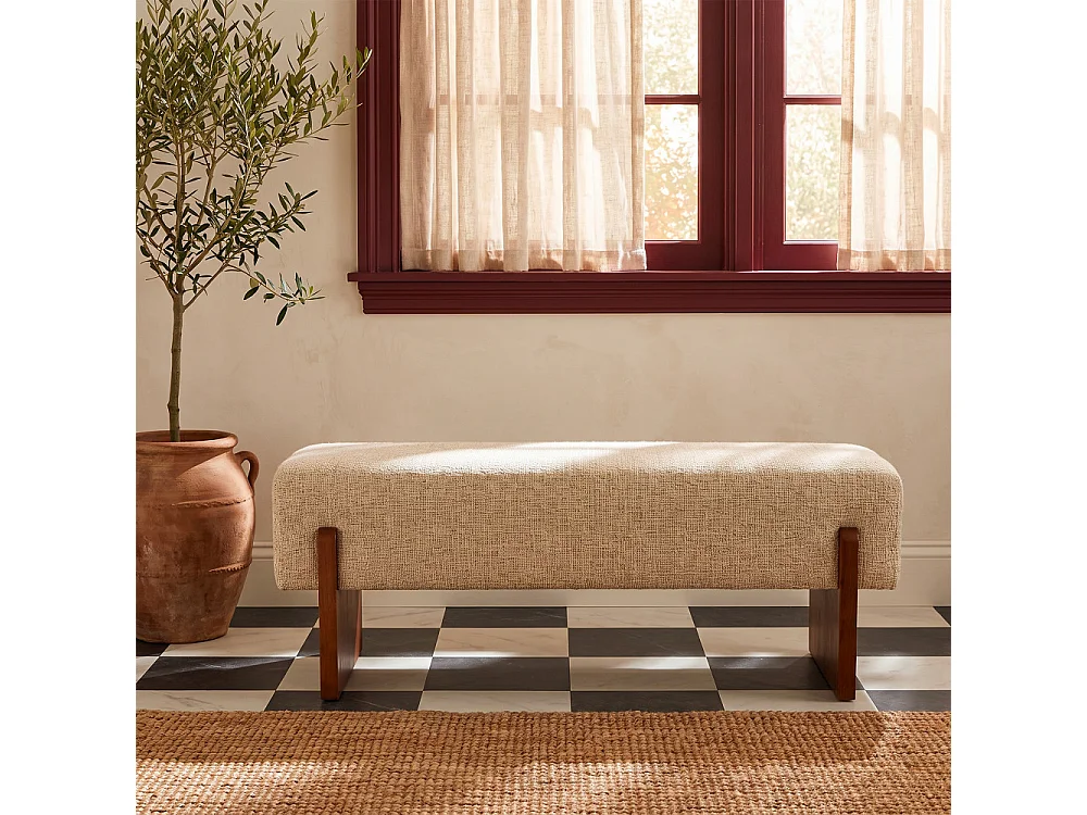Sally - Banc en tissu et bois - Beige
