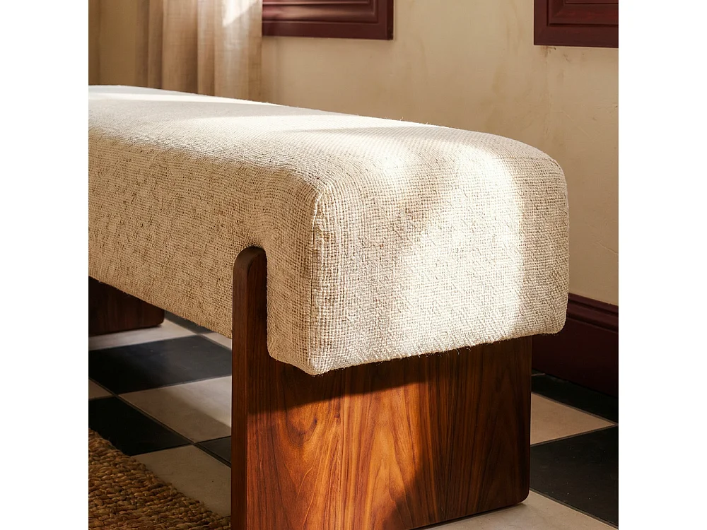 Sally - Banc en tissu et bois - Beige