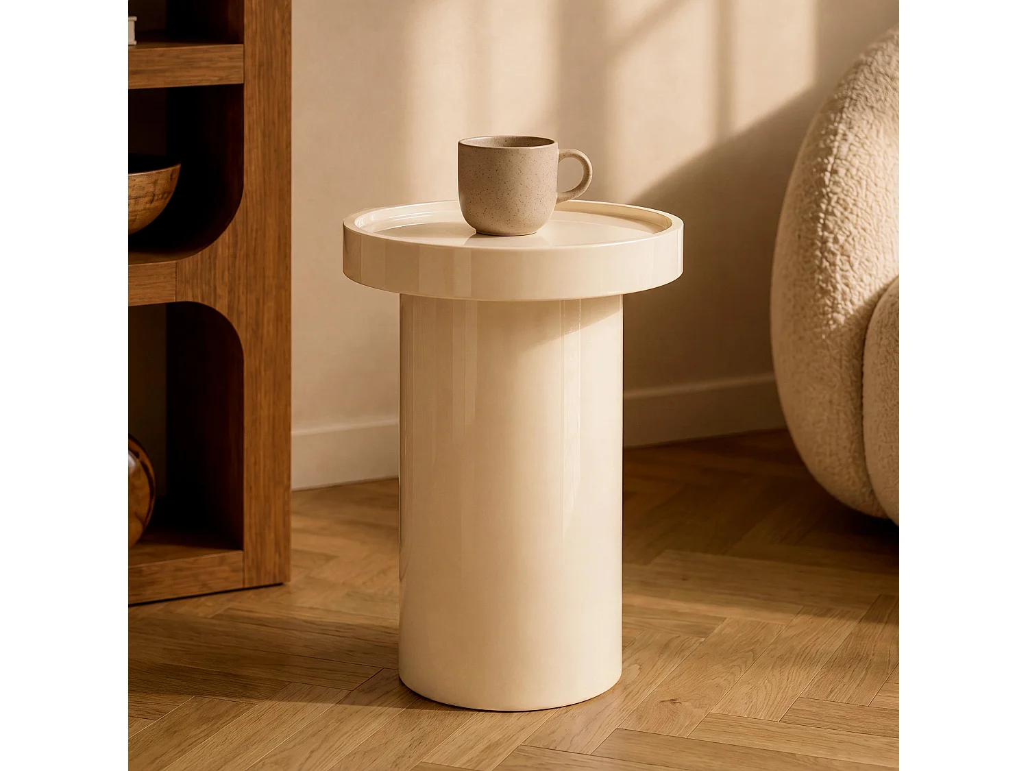 Mesa auxiliar lacada blanca en MDF, D40 cm - Nora