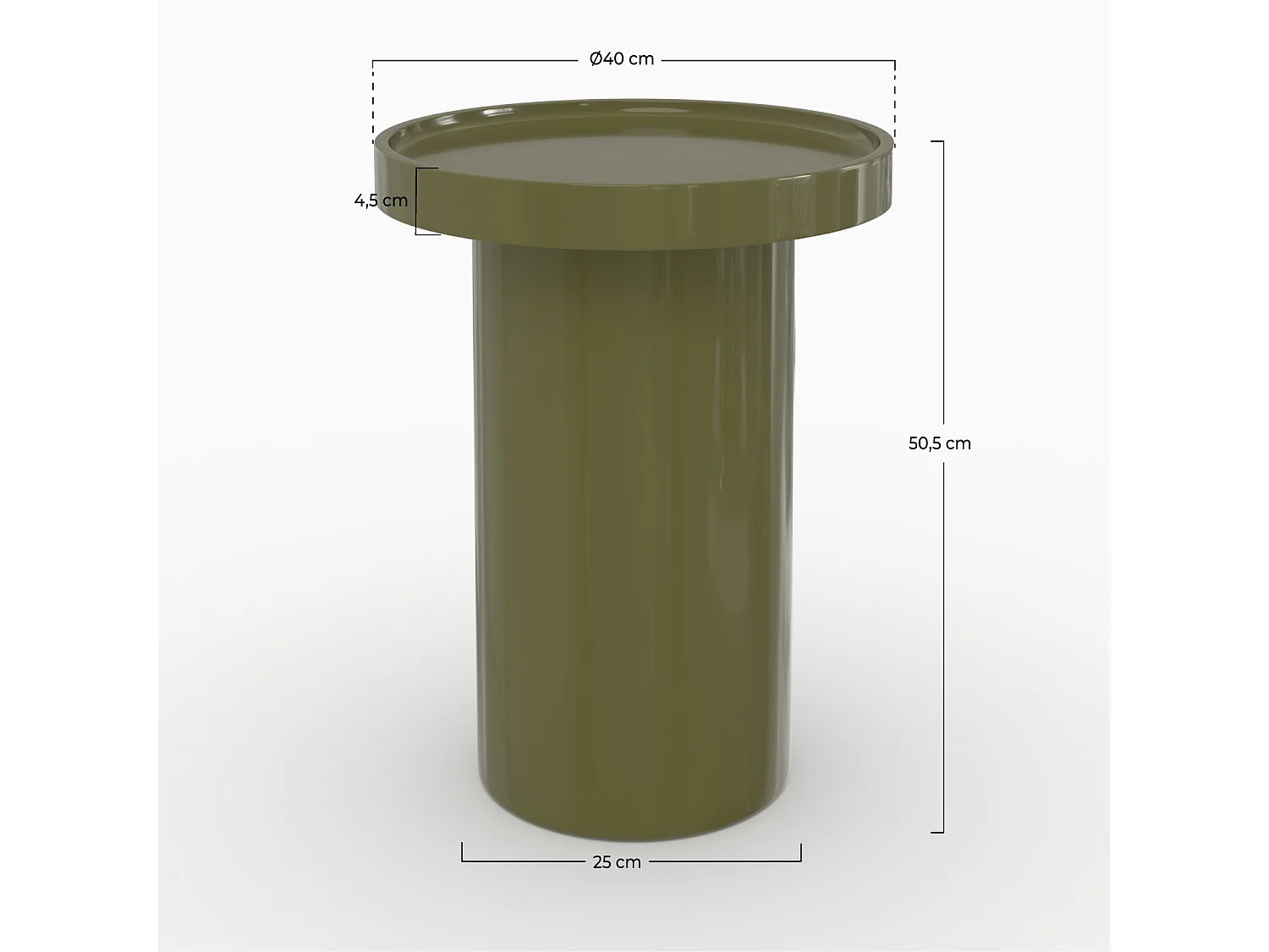 Mesa auxiliar lacada verde oliva en MDF, D40 cm - Nora