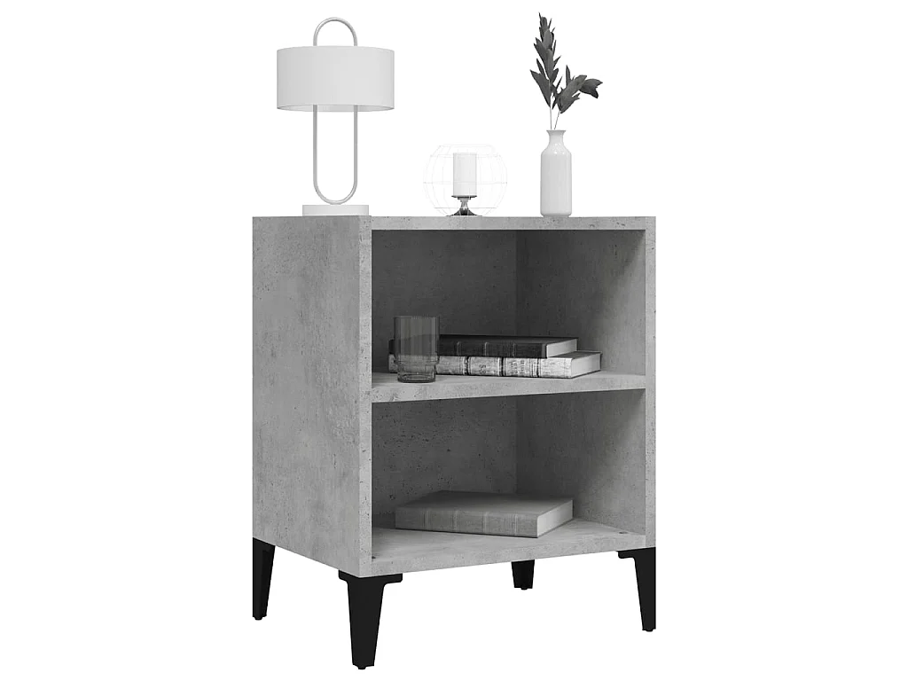 Table de chevet avec pieds en métal gris béton 40x30x50 cm