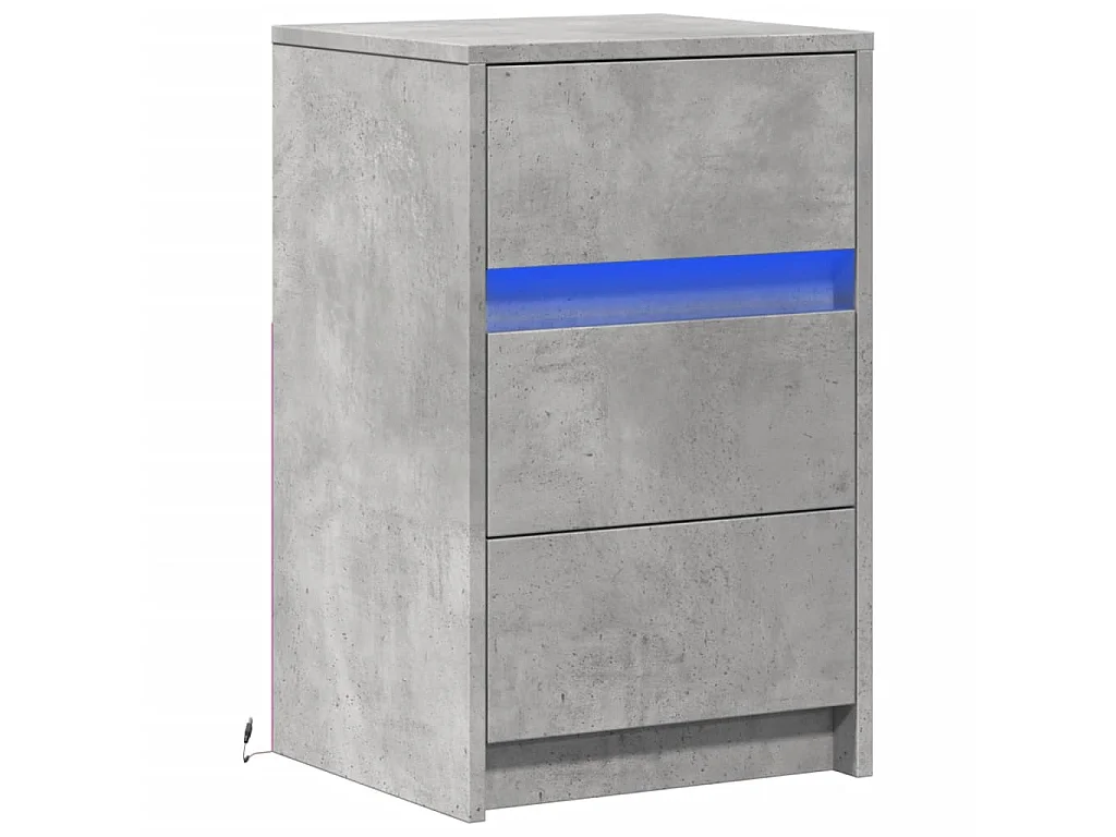 Mesita de noche con luces LED madera ingeniería gris hormigón
