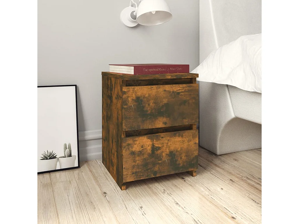 Table de chevet en chêne fumé 30x30x40 cm bois d'ingénierie
