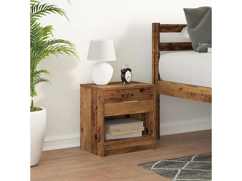 Table de chevet avec tiroir en bois ancien 39x28x41 cm