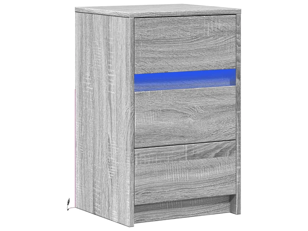 Mesita de noche con luces LED madera de ingeniería gris Sonoma