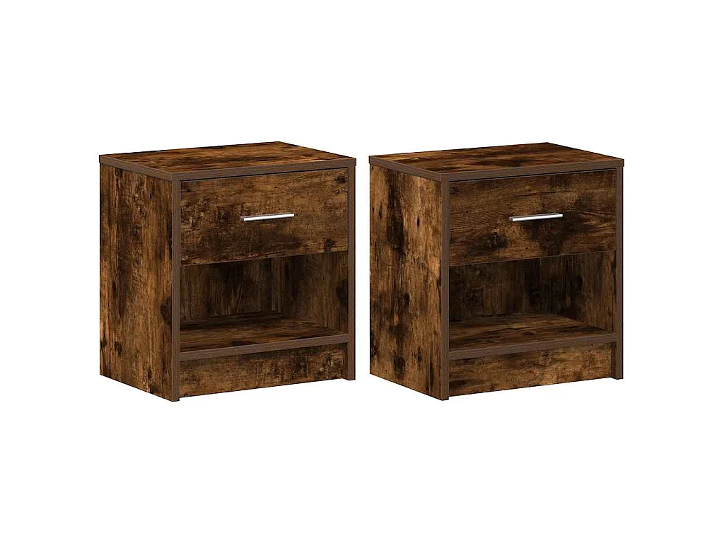 Tables de chevet 2 pièces avec tiroir chêne fumé 39x28x41 cm