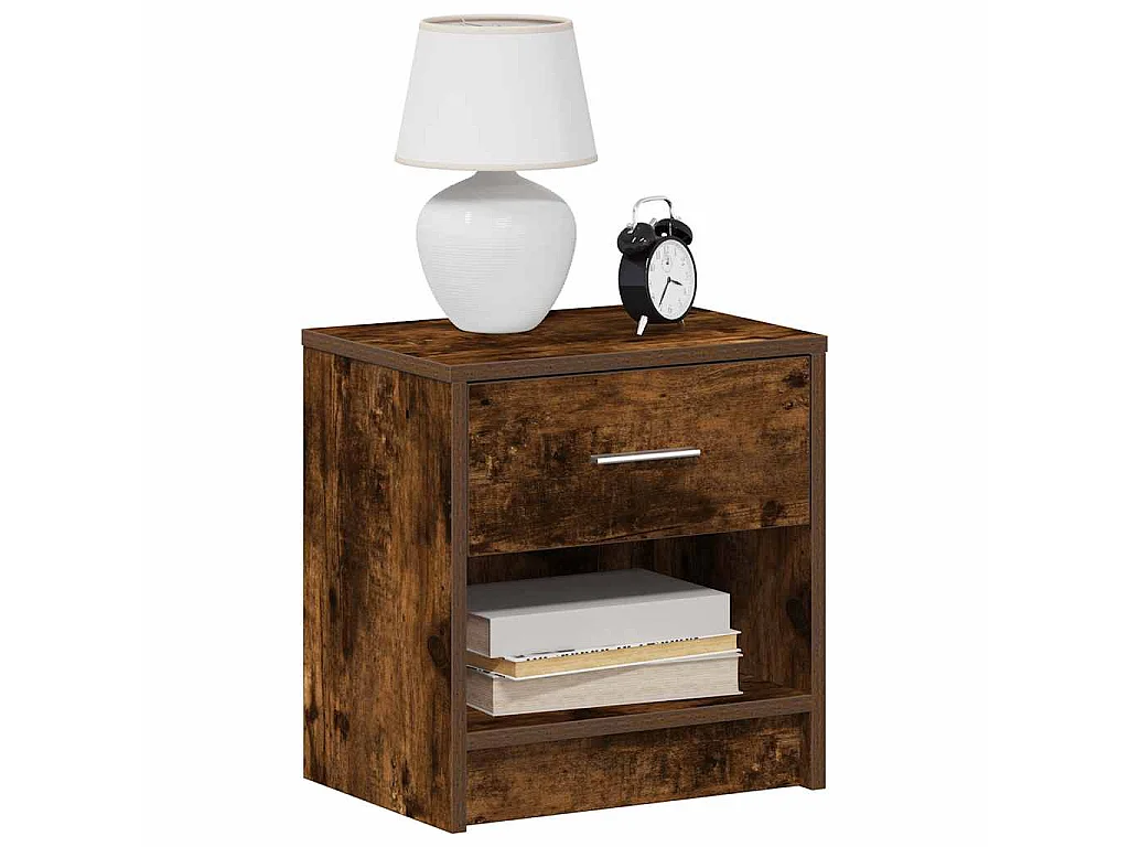 Tables de chevet 2 pièces avec tiroir chêne fumé 39x28x41 cm