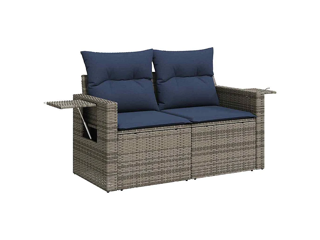Set de muebles de jardín 6 piezas y cojines ratán sintético gris