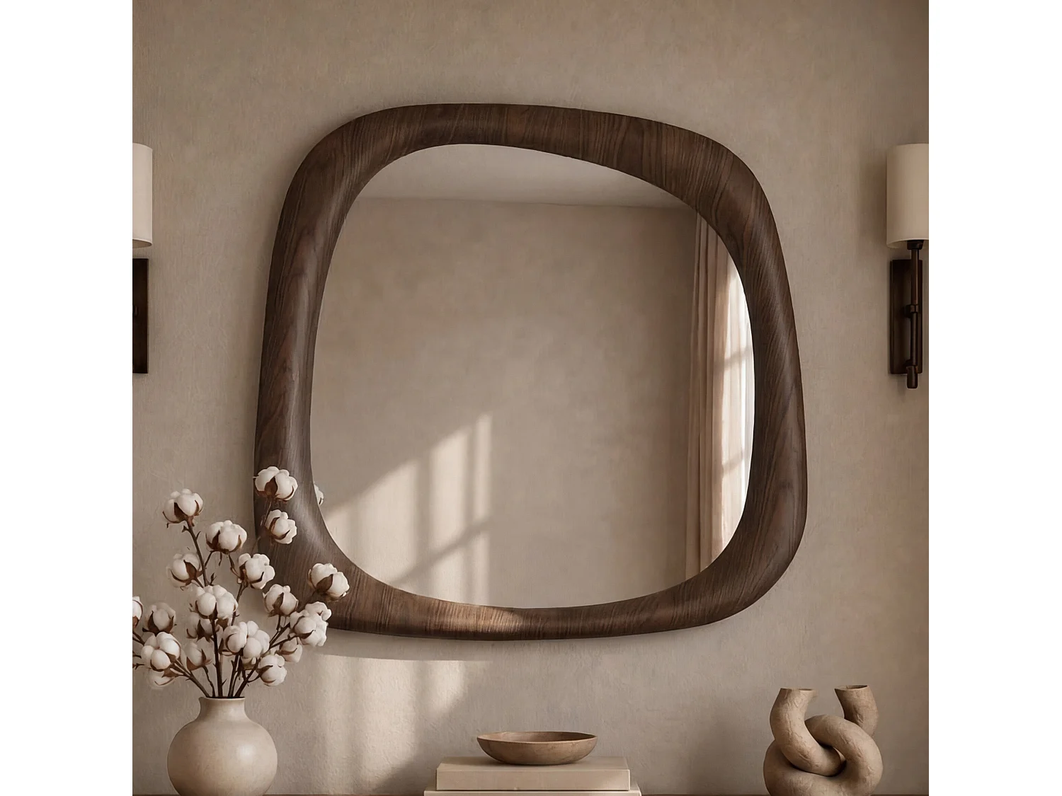 Miroir carré en placage noyer, 90 x 90 cm - Yoko