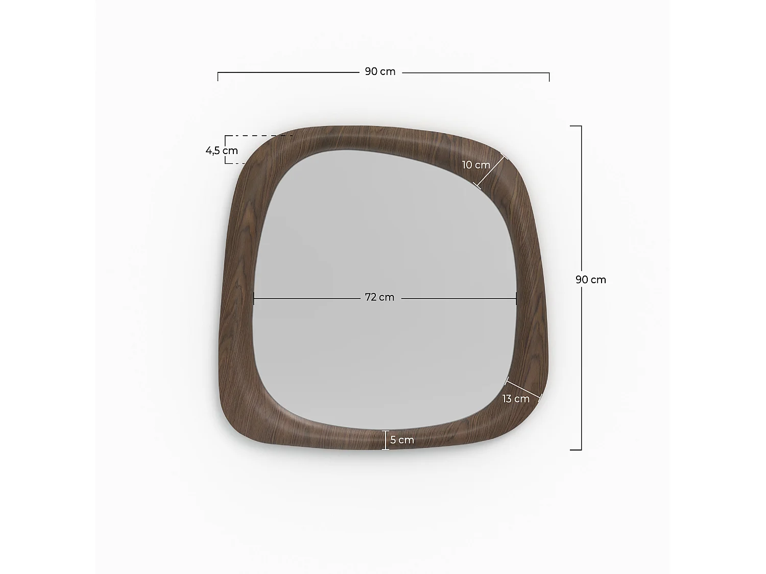 Miroir carré en placage noyer, 90 x 90 cm - Yoko