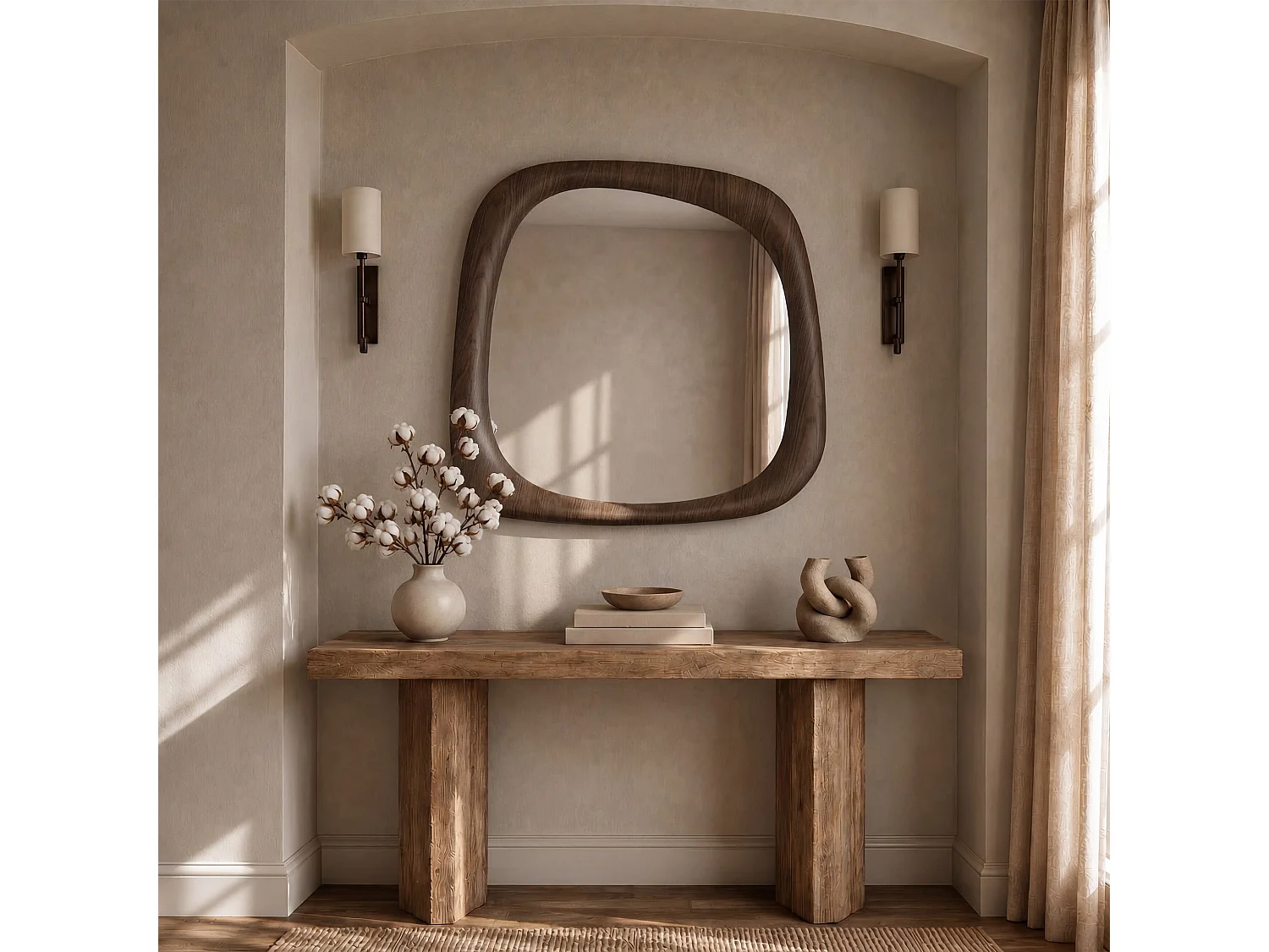 Miroir carré en placage noyer, 90 x 90 cm - Yoko