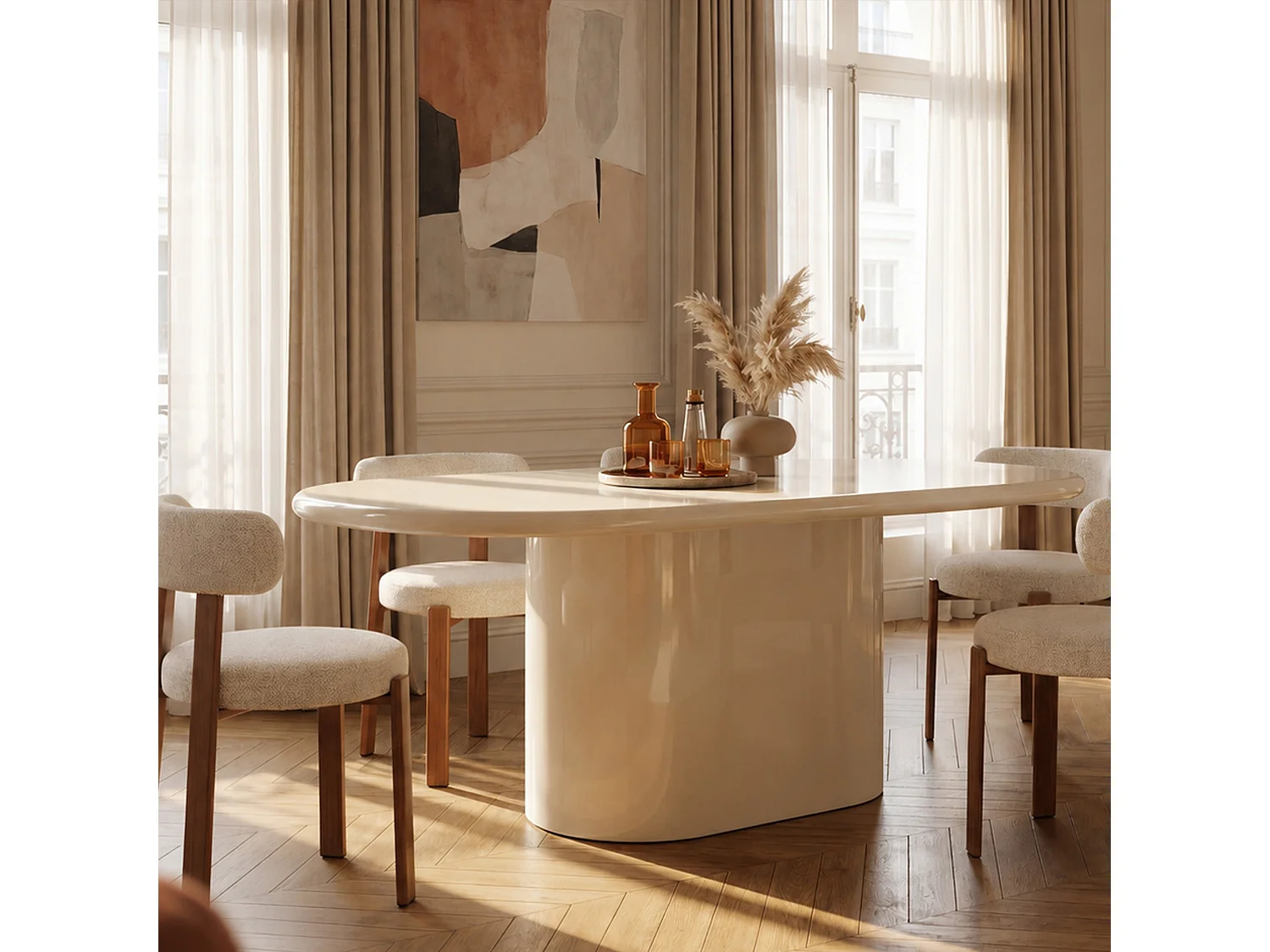 Table rectangulaire laquée blanche en MDF, 6 personnes - Lydia