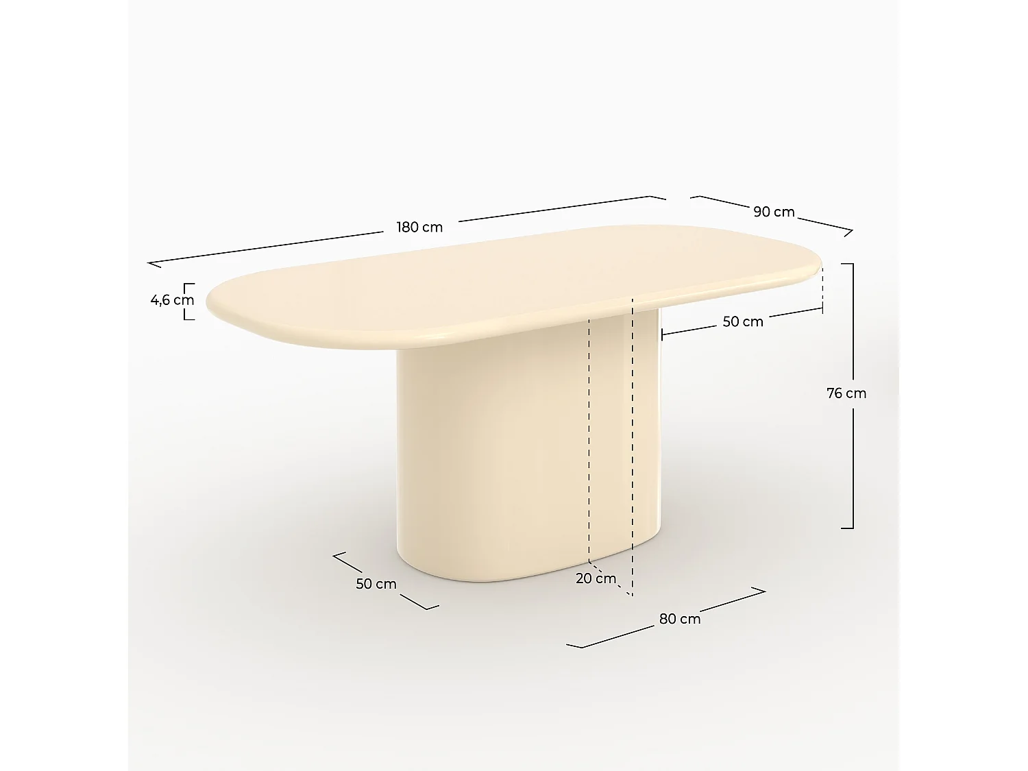 Table rectangulaire laquée blanche en MDF, 6 personnes - Lydia