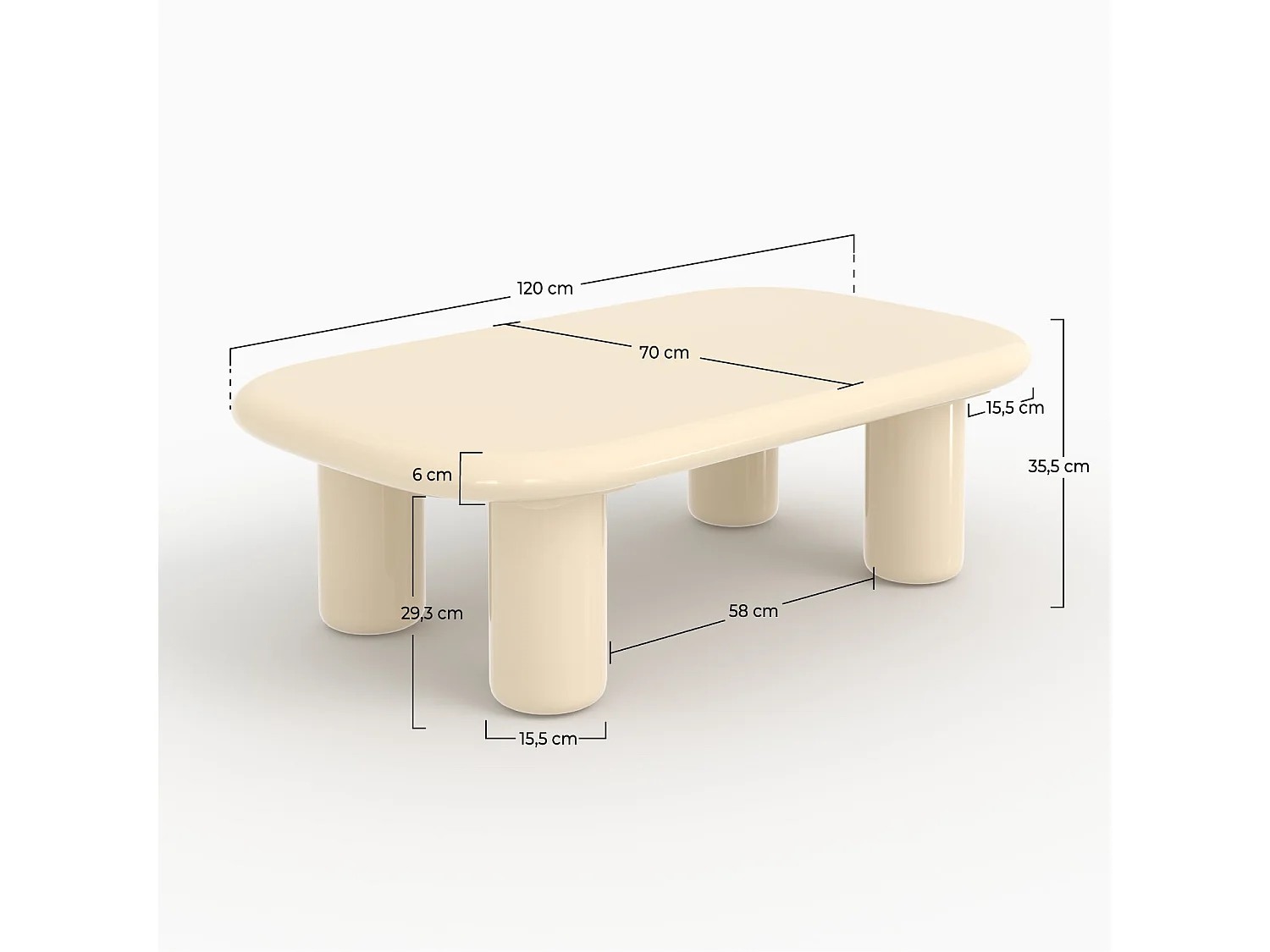 Rechteckiger, weiß lackierter MDF-Couchtisch - Lolly