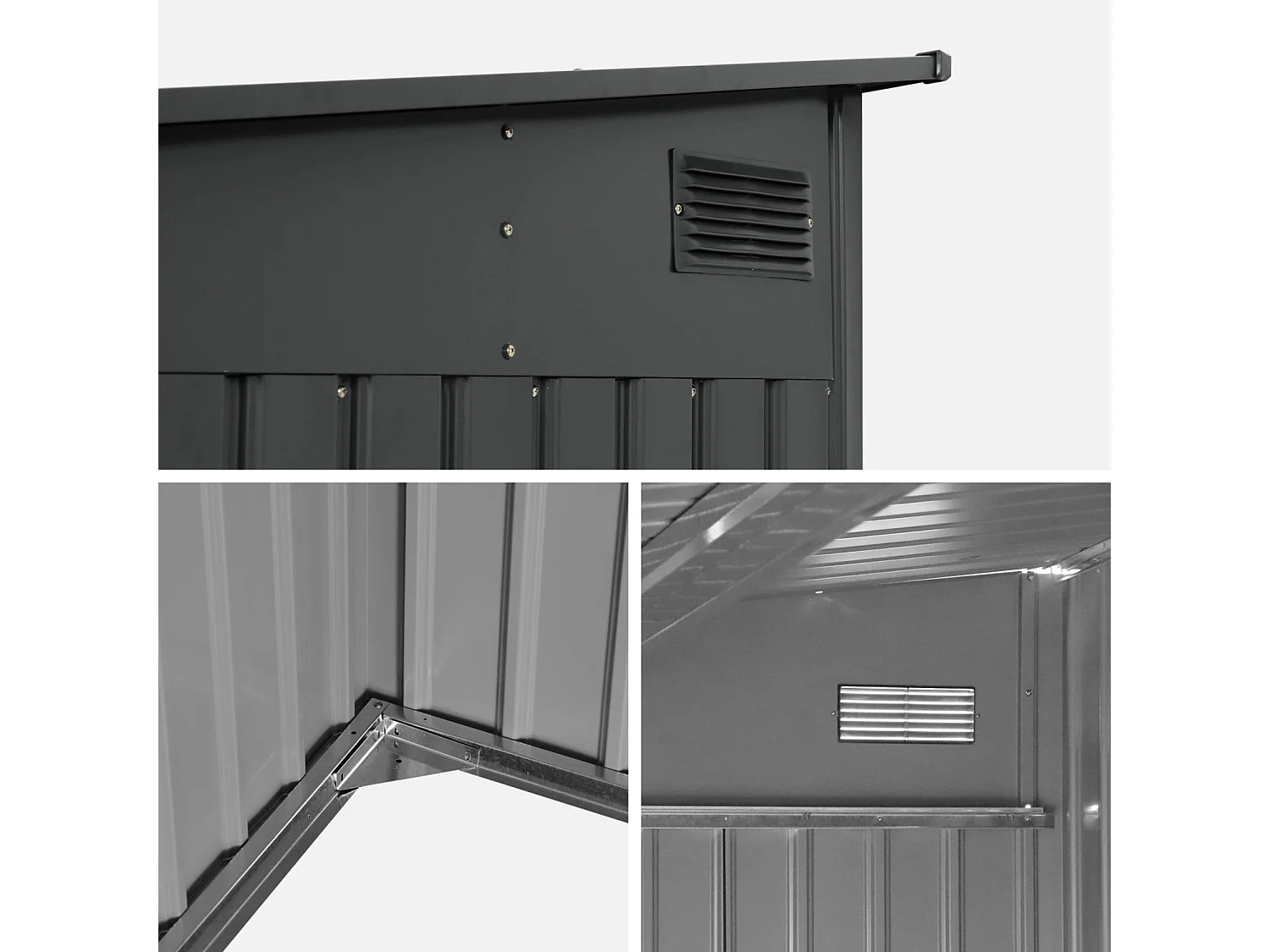 Abri de jardin acier 5.5m² avec kit d'ancrage anthracite L 258 x l 212.5 x H 195cm - Lome