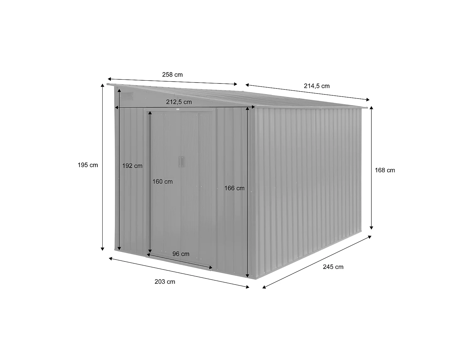 Abri de jardin acier 5.5m² avec kit d'ancrage anthracite L 258 x l 212.5 x H 195cm - Lome