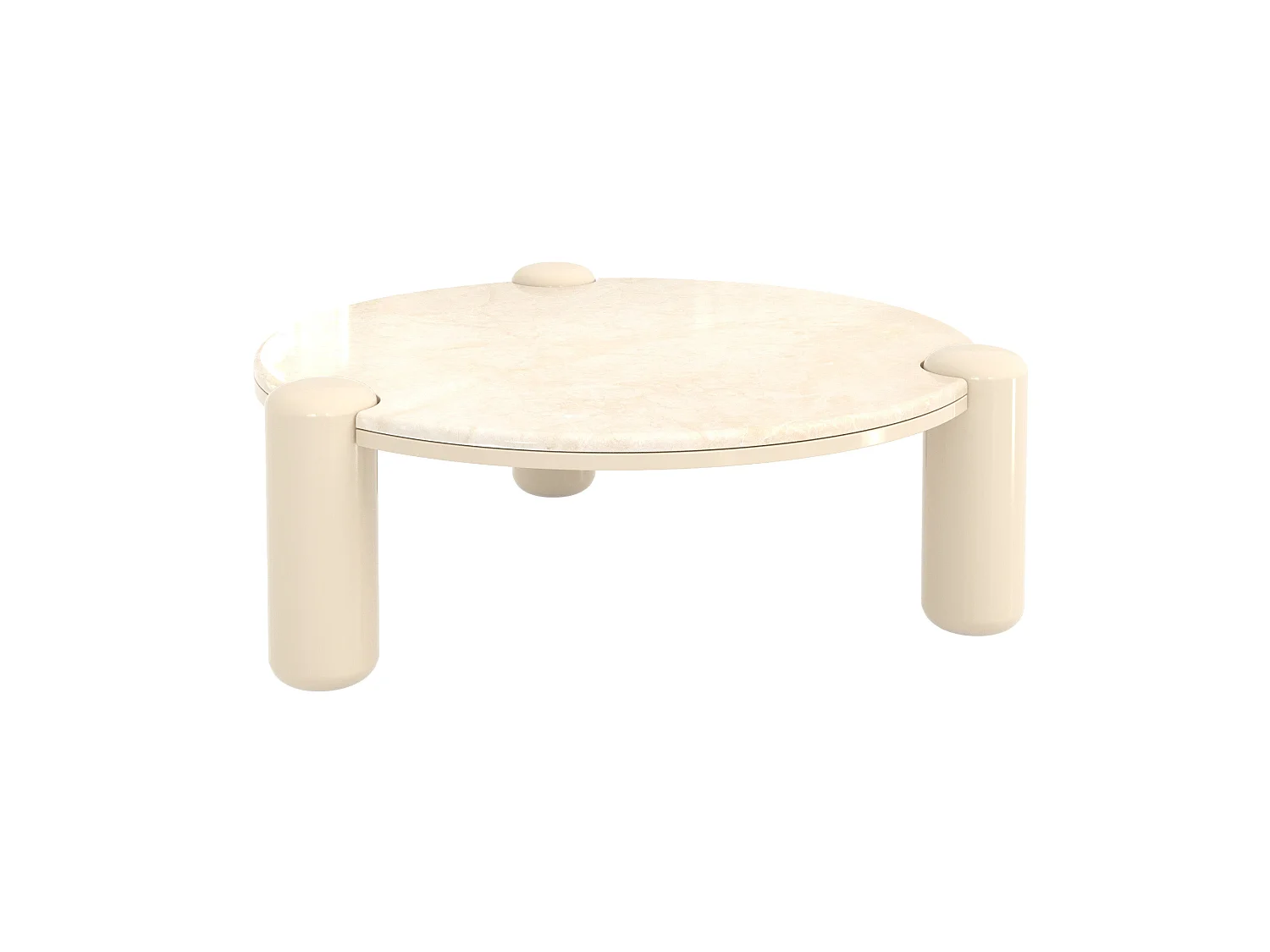 Table basse en marbre avec pieds laqués beiges, D86 cm - Hanaé