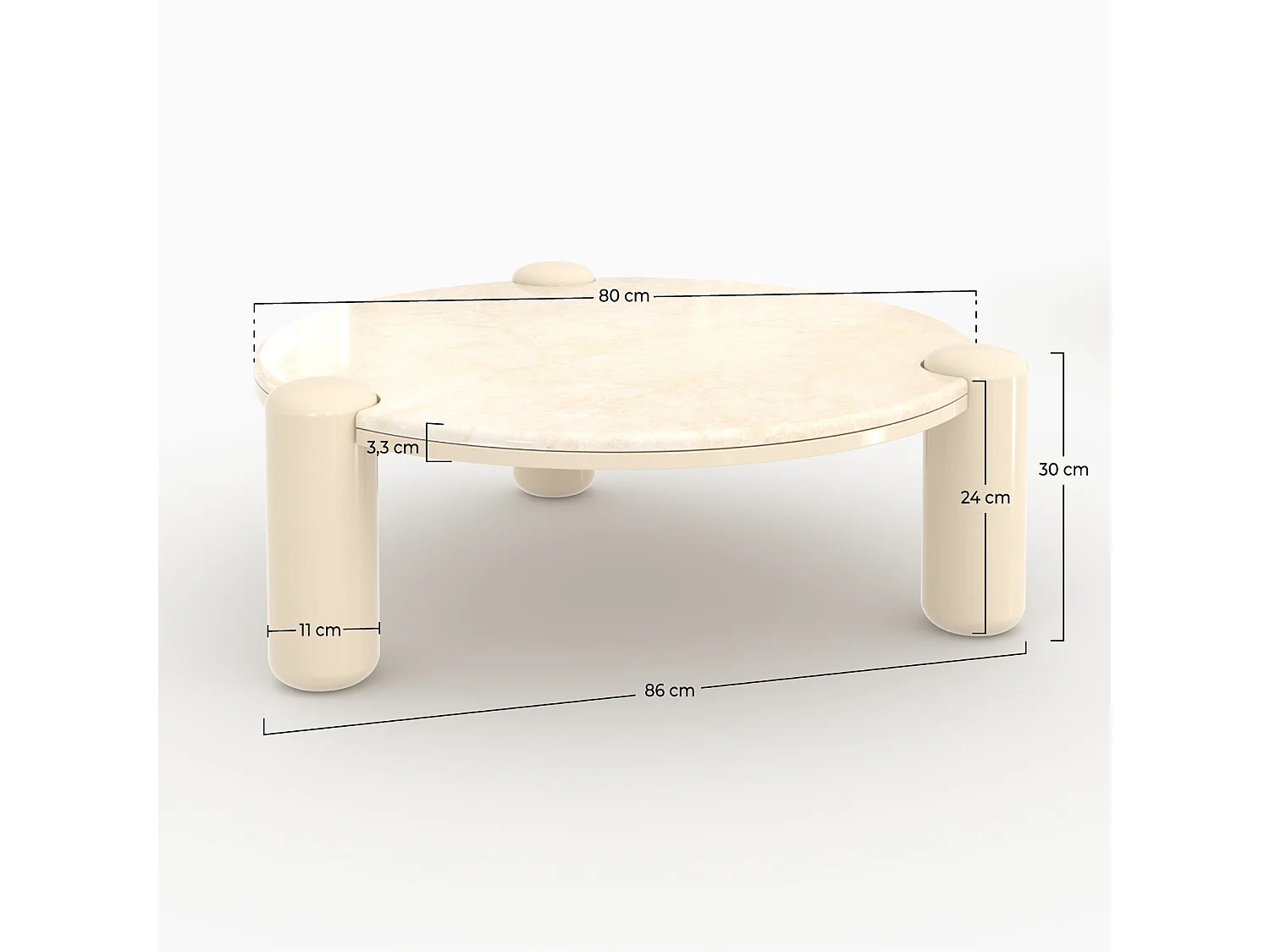 Table basse en marbre avec pieds laqués beiges, D86 cm - Hanaé