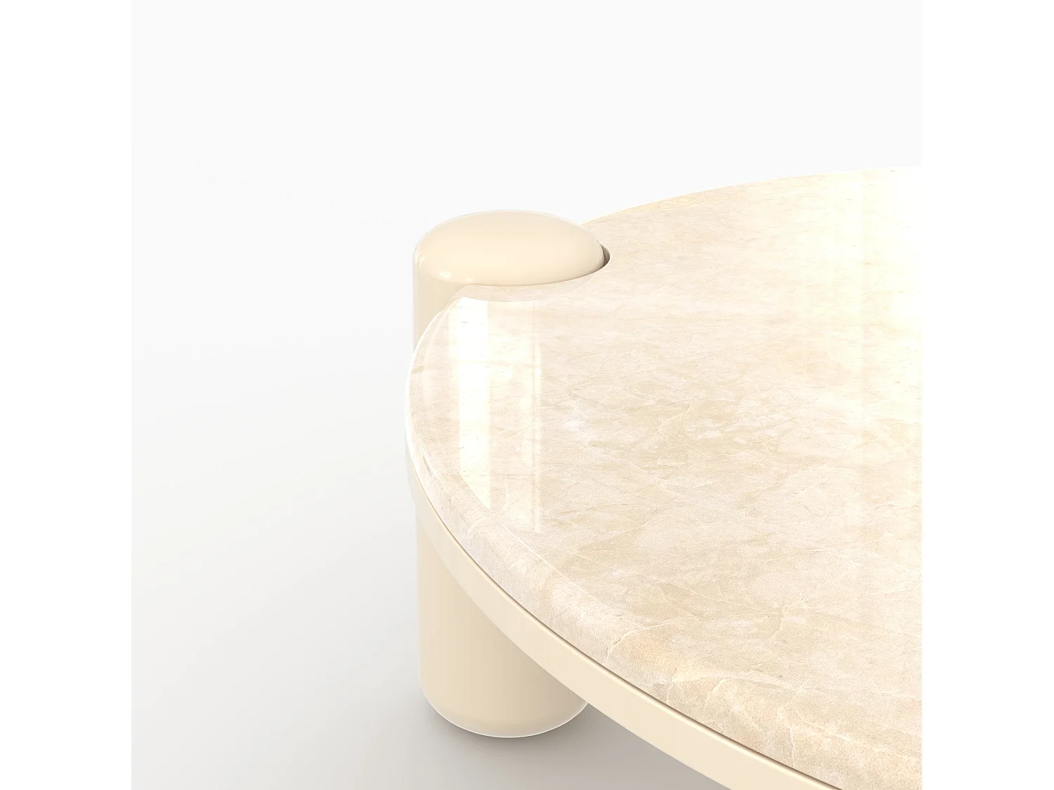 Table basse en marbre avec pieds laqués beiges, D86 cm - Hanaé