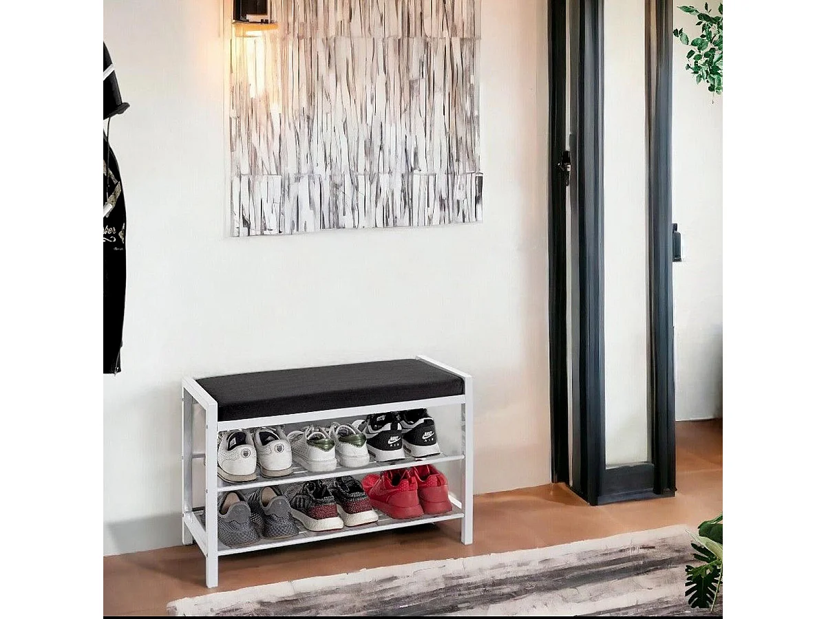 Banc Rangement à Chaussures "Elia" 75cm Blanc & Noir