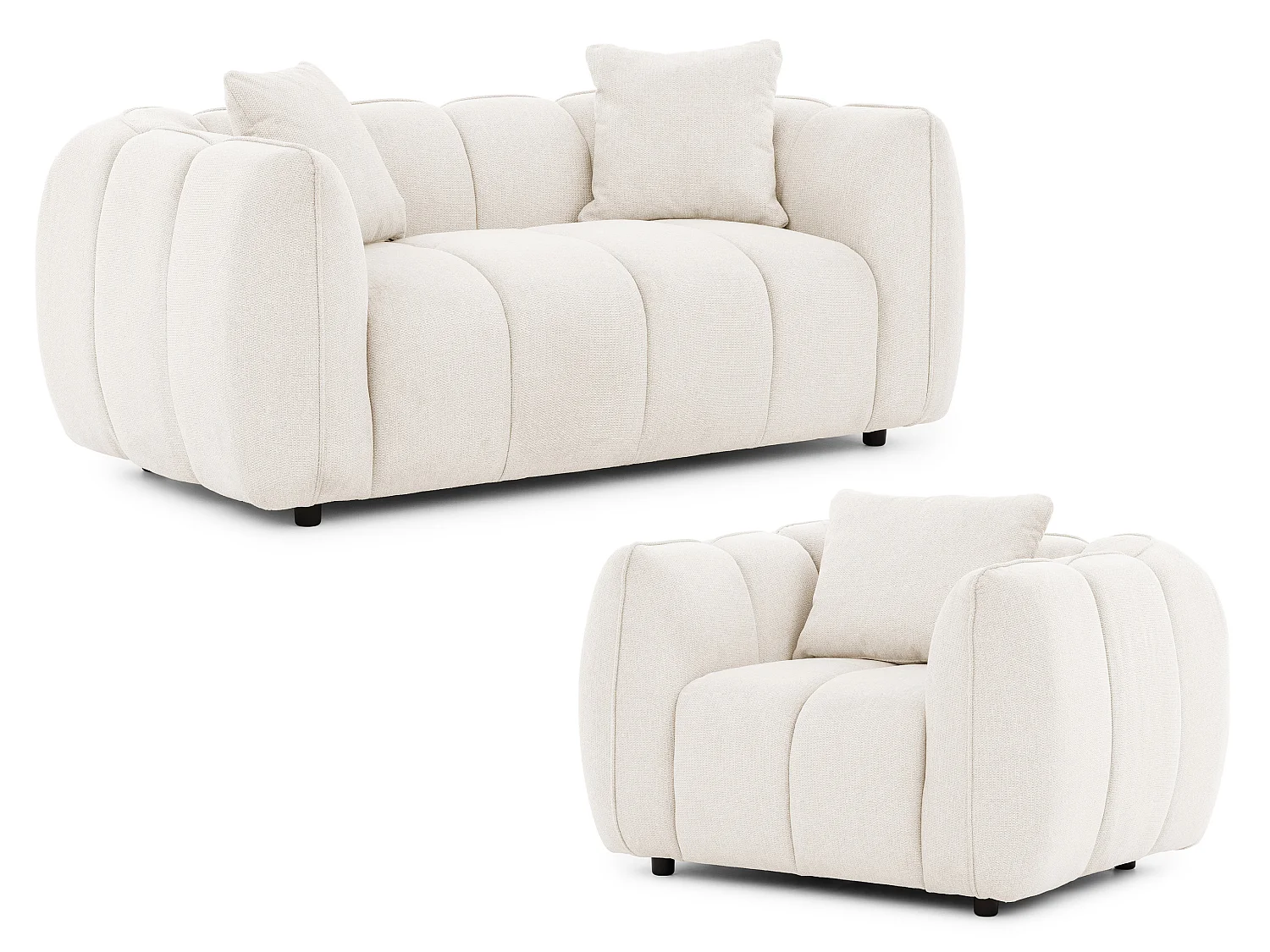 Ensemble de canapés 2+1 (2 places et fauteuil) en tissu structuré doux, au design moderne et à l’aspect matelassé NUBIRA
