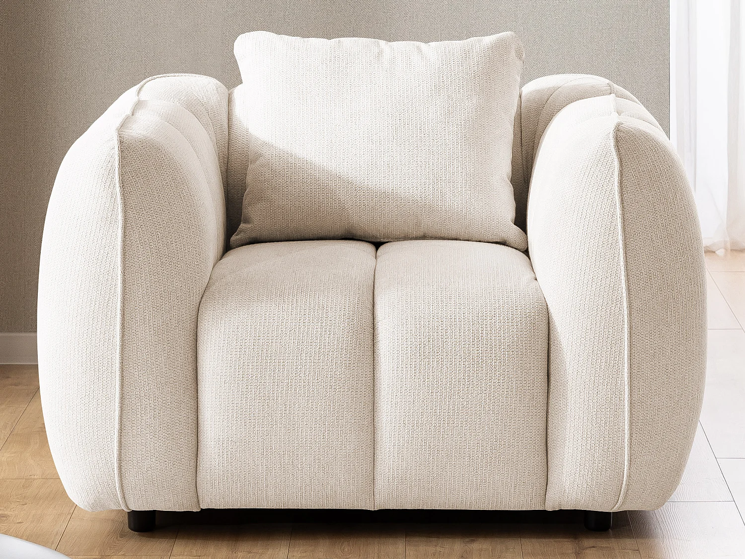 Ensemble de canapés 2+1 (2 places et fauteuil) en tissu structuré doux, au design moderne et à l’aspect matelassé NUBIRA