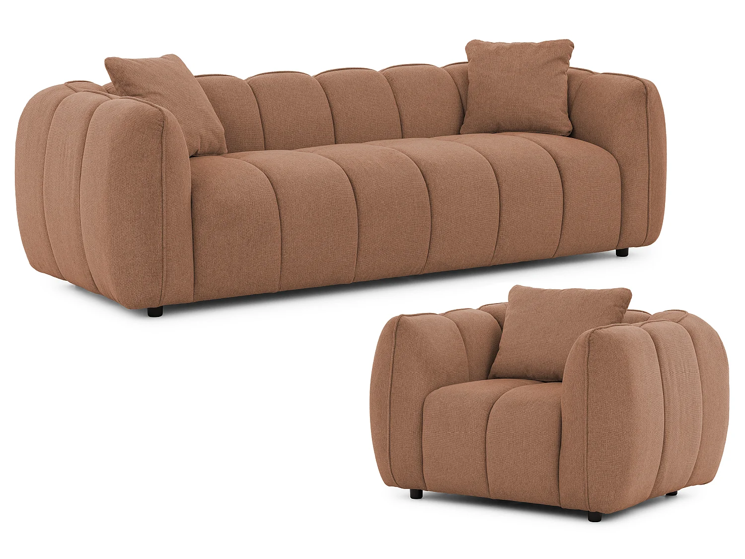 Ensemble de canapés 3+1 (3 places et fauteuil) en tissu structuré doux, au design moderne et à l’aspect matelassé NUBIRA