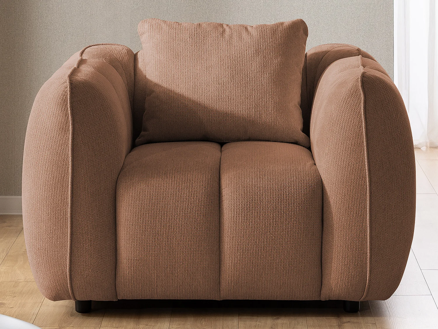 Ensemble de canapés 2+1 (2 places et fauteuil) en tissu structuré doux, au design moderne et à l’aspect matelassé NUBIRA