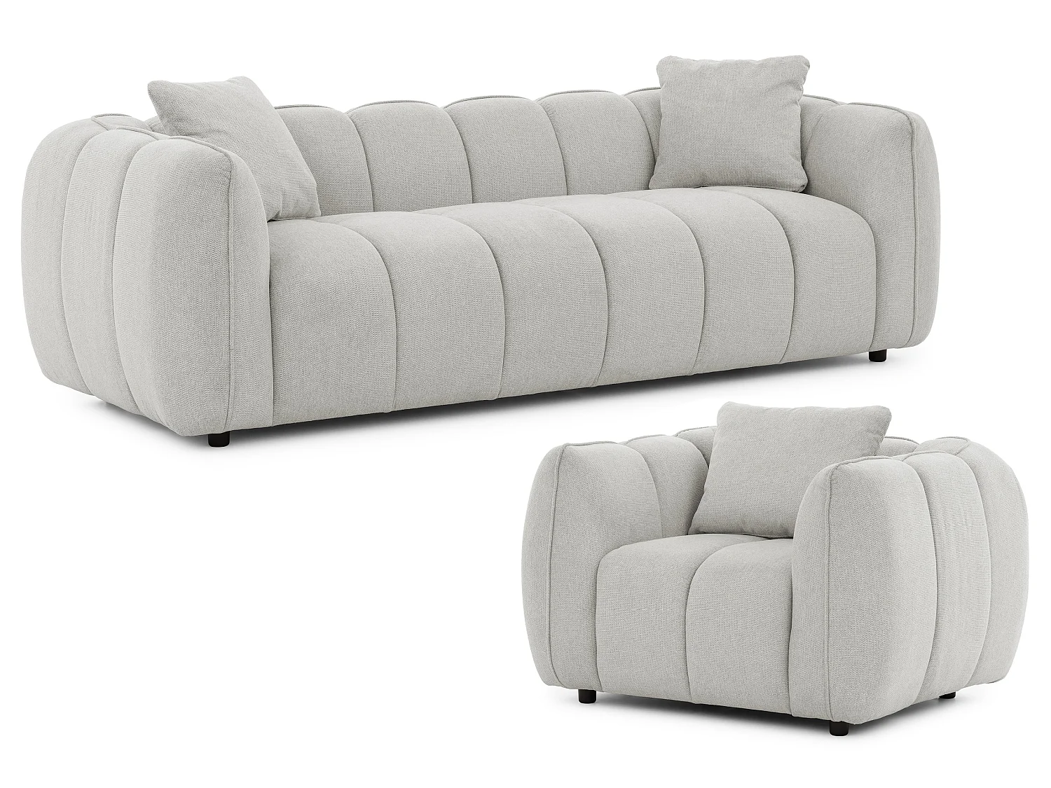 Ensemble de canapés 3+1 (3 places et fauteuil) en tissu structuré doux, au design moderne et à l’aspect matelassé NUBIRA
