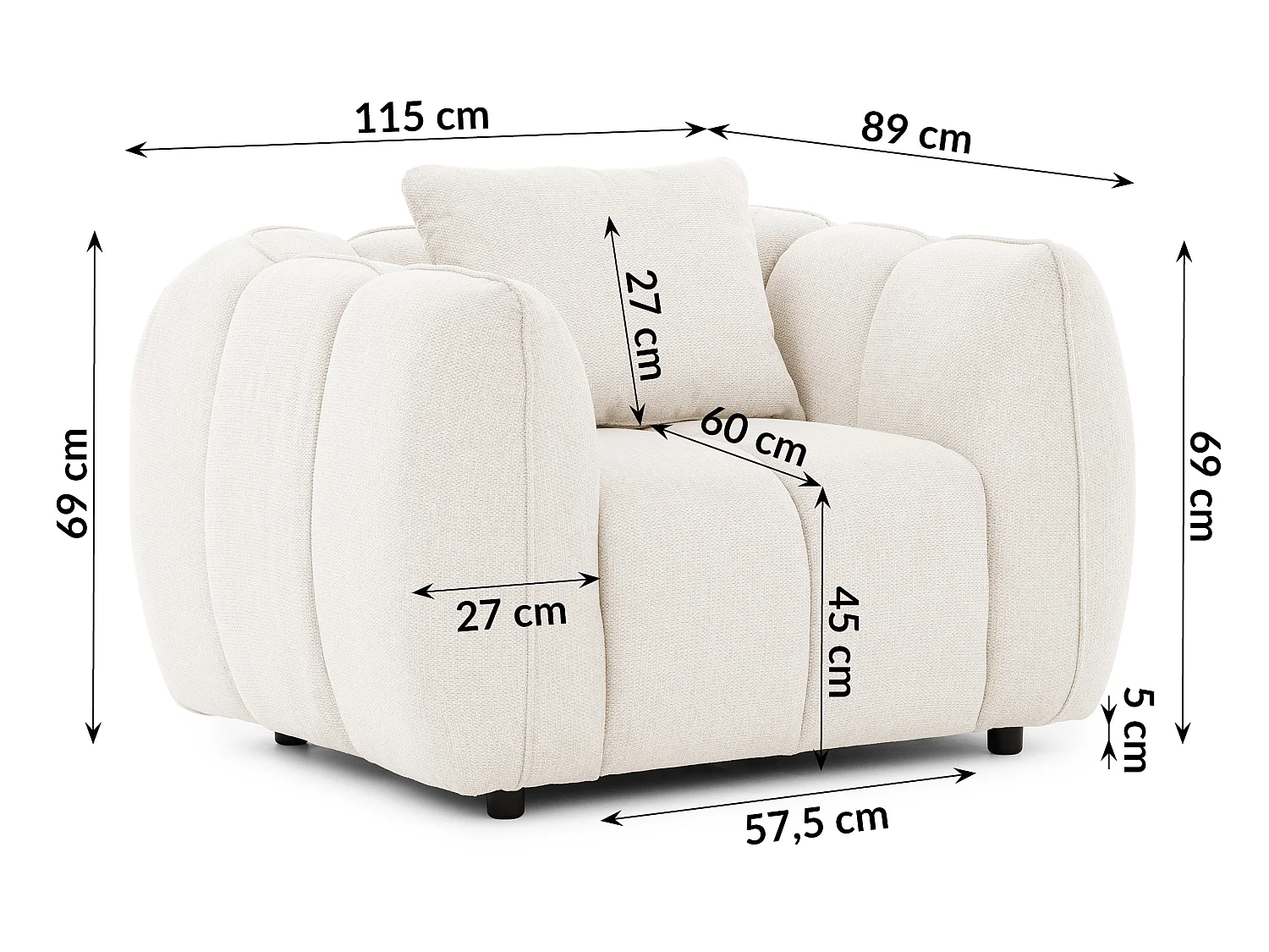 Fauteuil confortable au design moderne, avec un revêtement en tissu texturé doux et un capitonnage profond en style bubble - NUBIRA