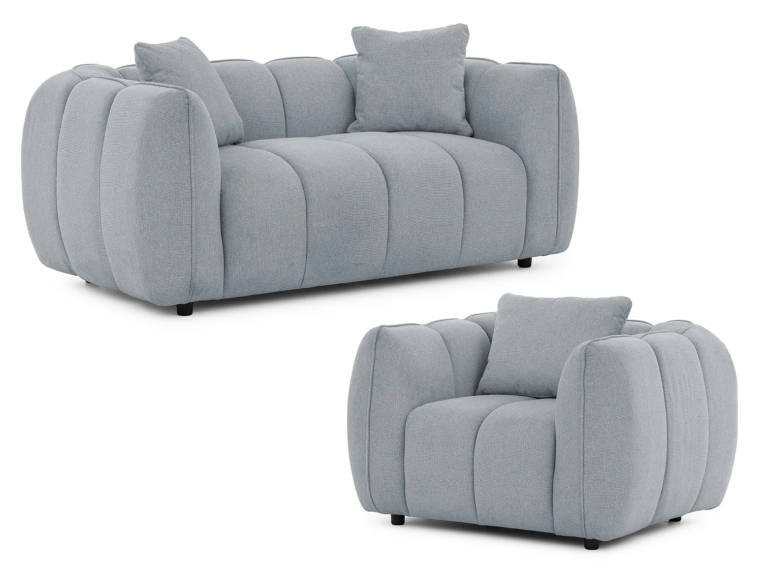 Ensemble de canapés 2+1 (2 places et fauteuil) en tissu structuré doux, au design moderne et à l’aspect matelassé NUBIRA