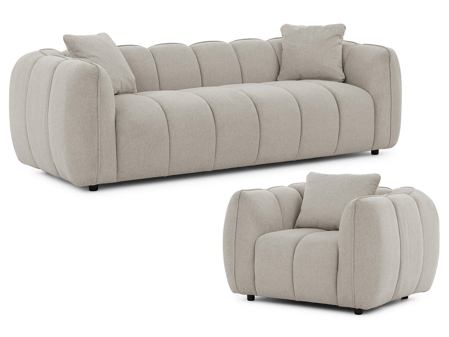 Ensemble de canapés 3+1 (3 places et fauteuil) en tissu structuré doux, au design moderne et à l’aspect matelassé NUBIRA