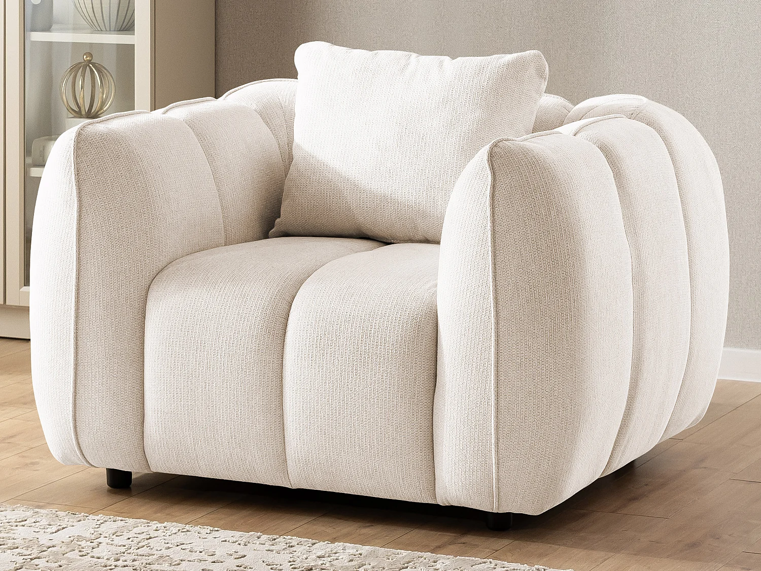 Ensemble de canapés 3+2+1 (3 places, 2 places et fauteuil) en tissu structuré doux, au design moderne et à l’aspect matelassé NUBIRA