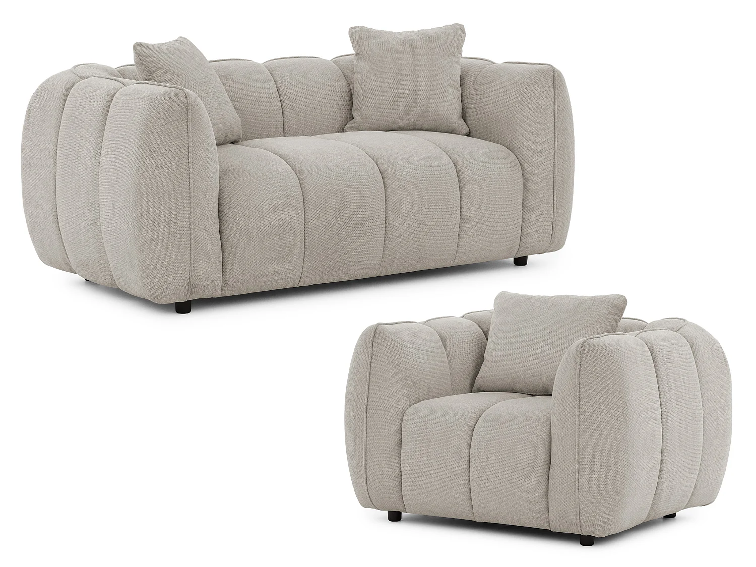 Ensemble de canapés 2+1 (2 places et fauteuil) en tissu structuré doux, au design moderne et à l’aspect matelassé NUBIRA
