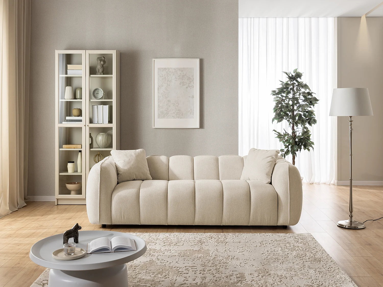 Ensemble de canapés 3+2+1 (3 places, 2 places et fauteuil) en tissu structuré doux, au design moderne et à l’aspect matelassé NUBIRA