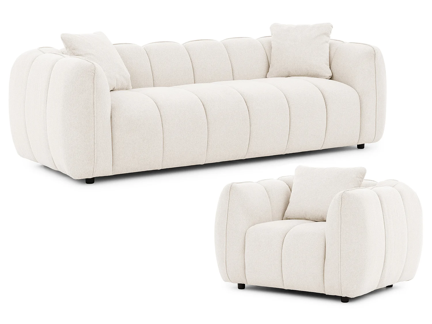 Ensemble de canapés 3+1 (3 places et fauteuil) en tissu structuré doux, au design moderne et à l’aspect matelassé NUBIRA
