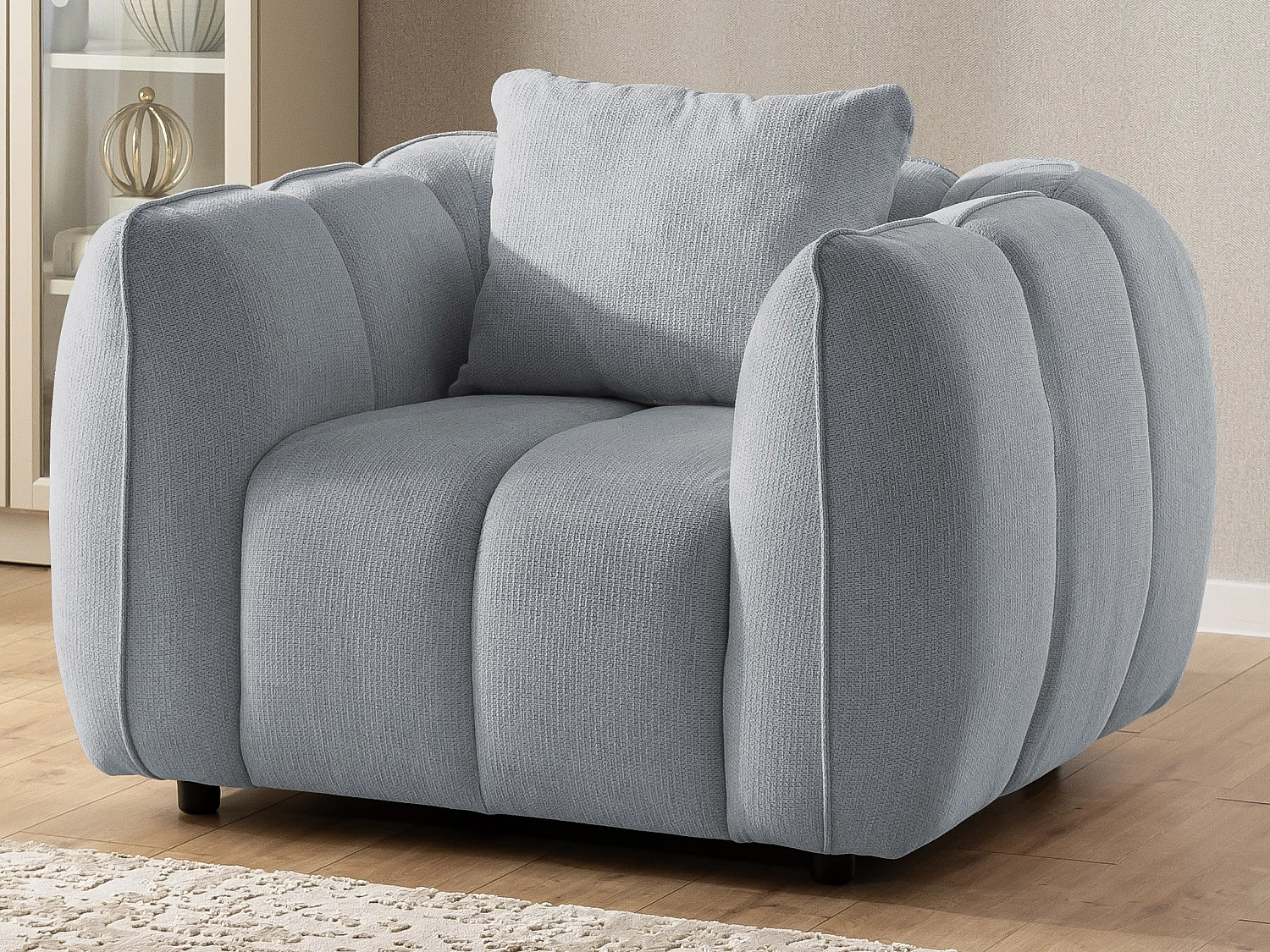 Ensemble de canapés 3+2+1 (3 places, 2 places et fauteuil) en tissu structuré doux, au design moderne et à l’aspect matelassé NUBIRA