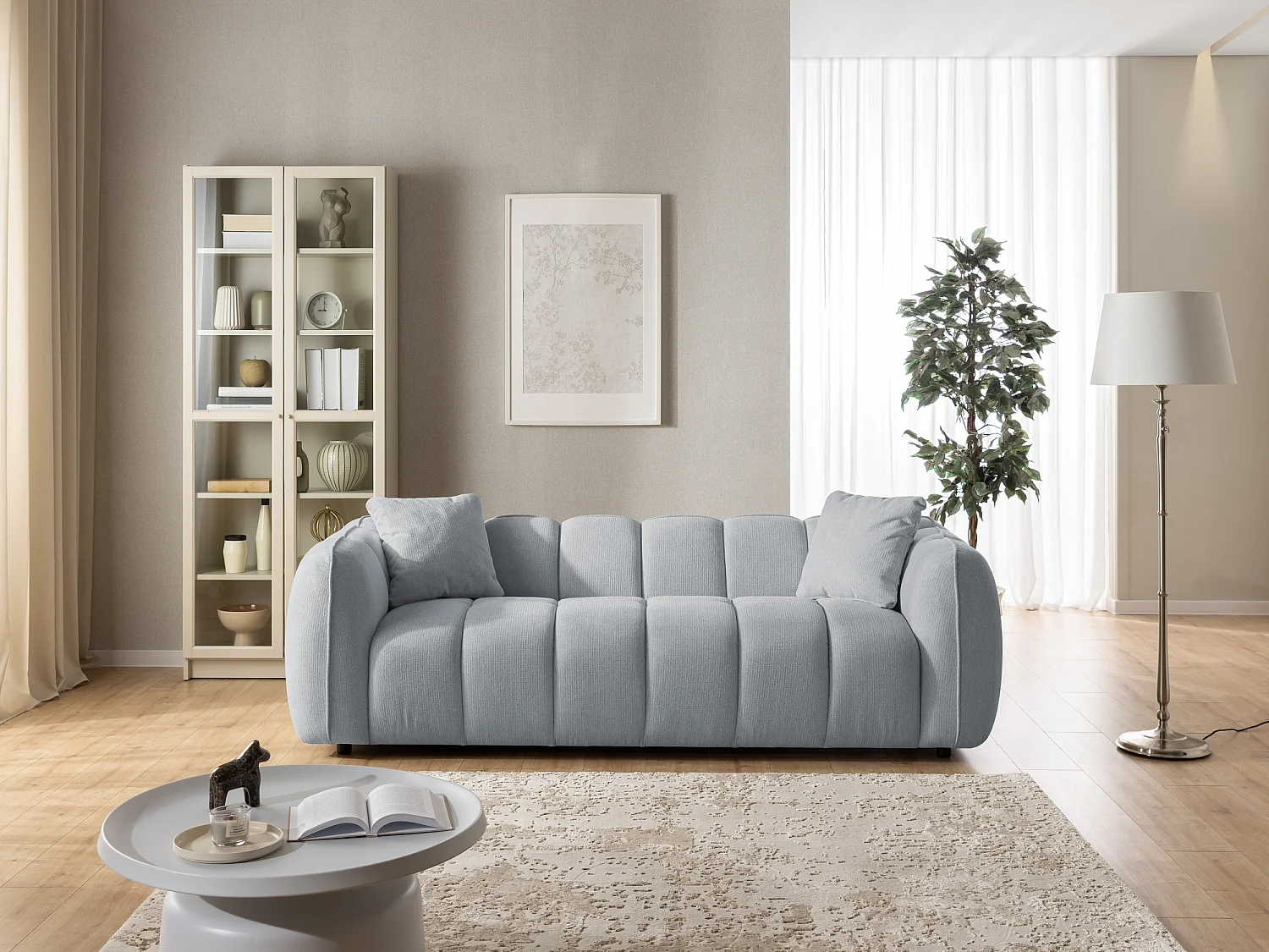 Ensemble de canapés 3+2+1 (3 places, 2 places et fauteuil) en tissu structuré doux, au design moderne et à l’aspect matelassé NUBIRA