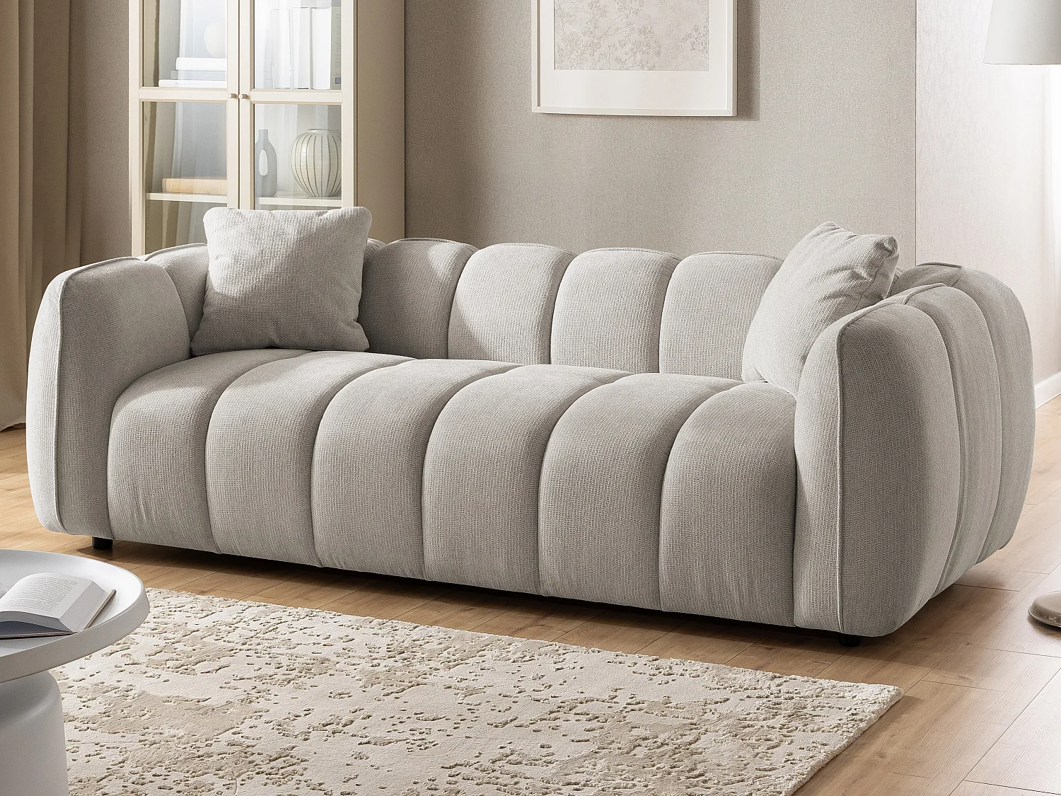 Ensemble de canapés 3+2+1 (3 places, 2 places et fauteuil) en tissu structuré doux, au design moderne et à l’aspect matelassé NUBIRA