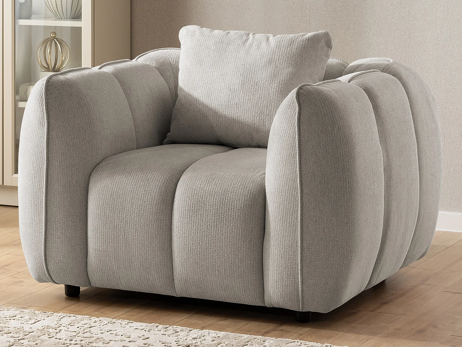 Ensemble de canapés 3+2+1 (3 places, 2 places et fauteuil) en tissu structuré doux, au design moderne et à l’aspect matelassé NUBIRA