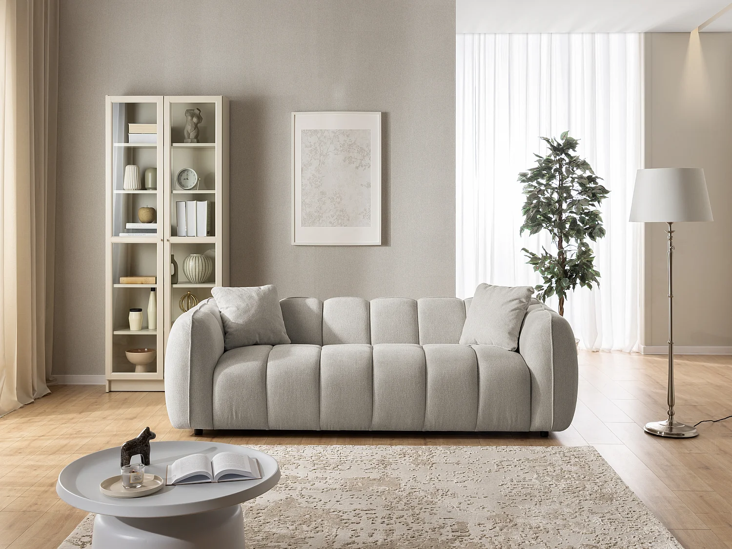 Ensemble de canapés 3+2+1 (3 places, 2 places et fauteuil) en tissu structuré doux, au design moderne et à l’aspect matelassé NUBIRA