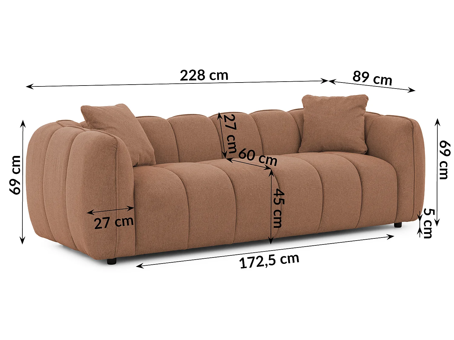 Canapé 3 places confortable en tissu structuré doux, au design moderne et à l’aspect matelassé en bulles profondes NUBIRA