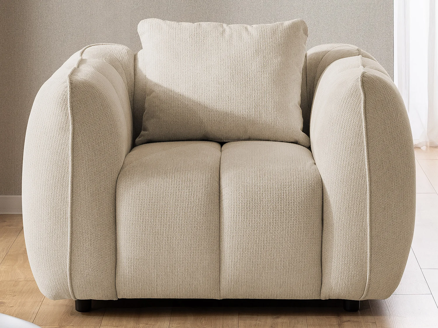 Ensemble de canapés 2+1 (2 places et fauteuil) en tissu structuré doux, au design moderne et à l’aspect matelassé NUBIRA