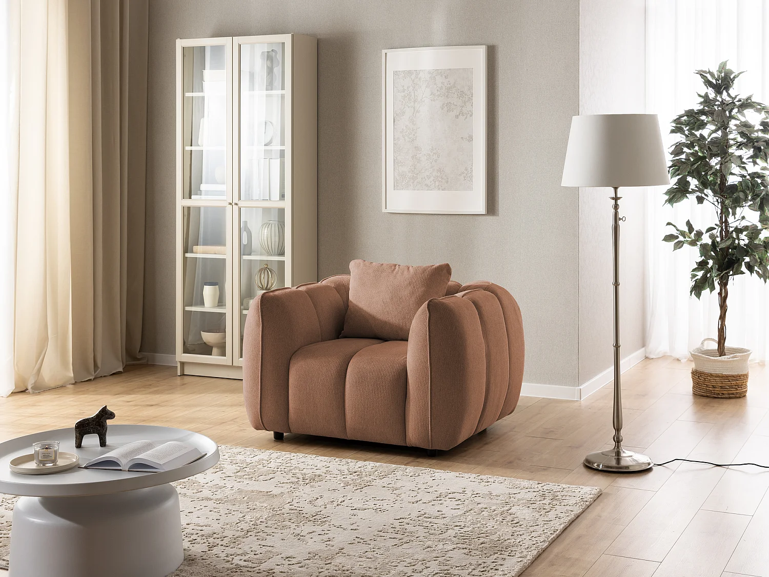 Ensemble de canapés 3+2+1 (3 places, 2 places et fauteuil) en tissu structuré doux, au design moderne et à l’aspect matelassé NUBIRA